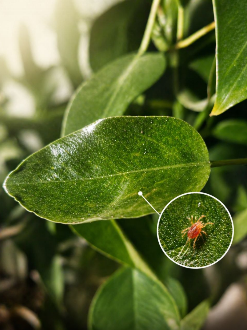 Paianjen rosu pe frunza unei plante